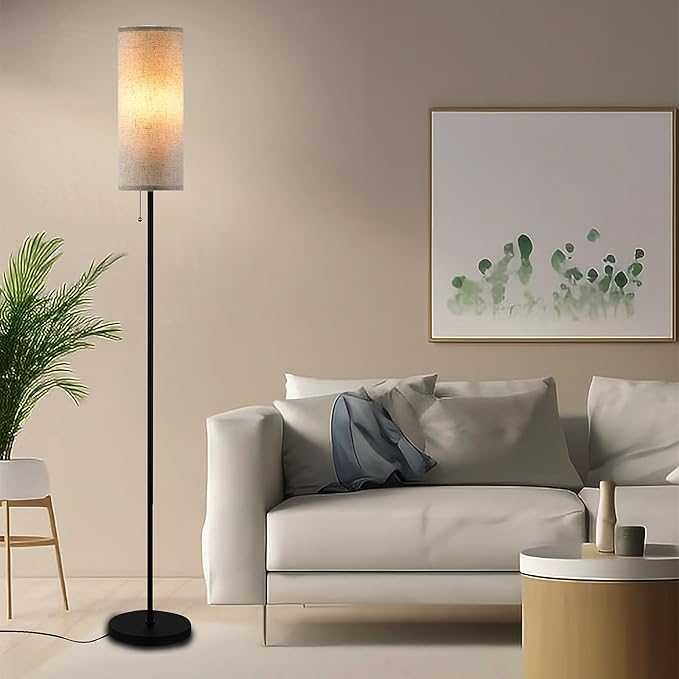 Floor Lamp for Living Room, Modern Standing Lamps with Lampshade, Minimalist Tall Lamp with Chain Switch for Living Room, LED Bulb Included (Beige Shade)
