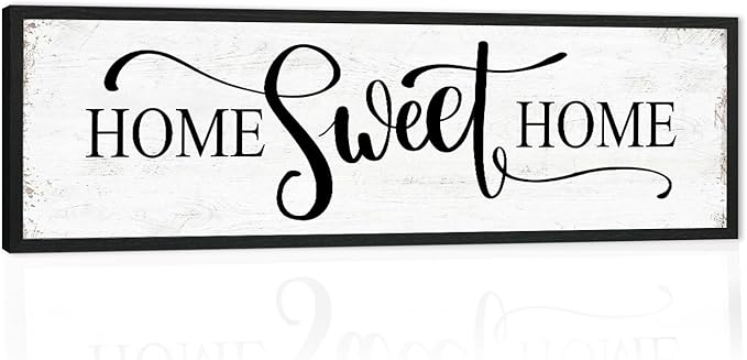 Home Sweet Home Wall Decor: Modern Farmhouse Rustic Sign 12" x 40", Master Bedroom Above Bed Framed Hanging Plaque, Family Decorative for Living Room
