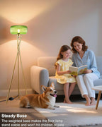Lightdot Glass Tripod Floor Lamp for Living Room, Modern Gold Standing Lamp with Green Ribbed Glass Lampshade, Arc Tall Lamp for Bedroom Office Reading Room, (LED Bulb Included)