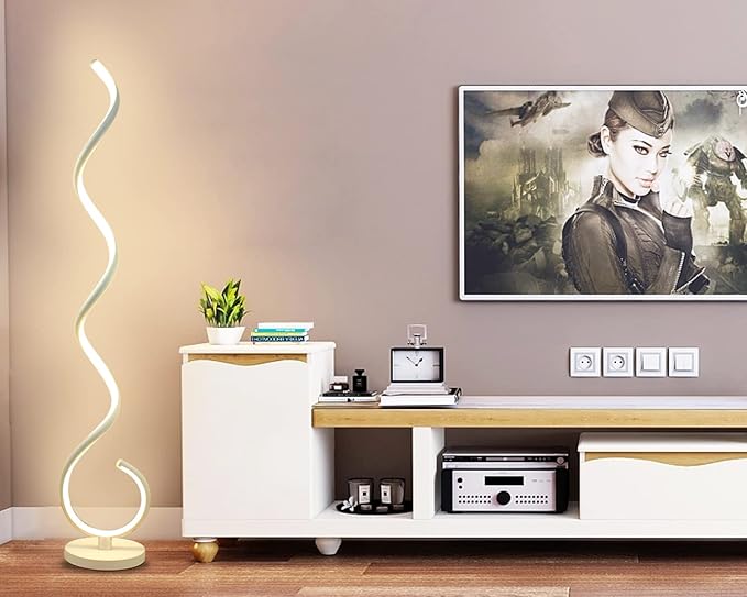 Spiral LED Floor Lamp, 40W Dimmable Floor Lamps for Living Room with Remote Control, Stepless Adjustable Colors & Brightness Standing Lamp Reading Corner Floor Lamp for Bedroom, Office -White