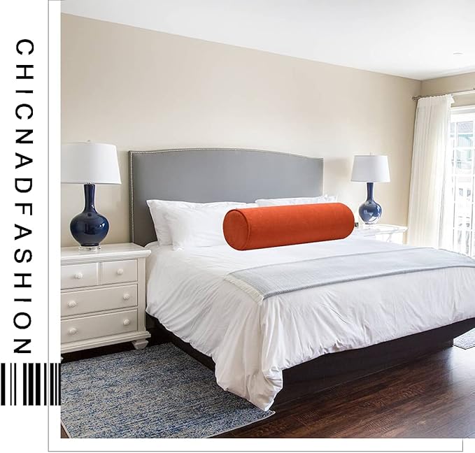 Cylinder Round Memory Foam Support Pillows 17.8X6 Cervical Neck Roll Pillow with Pillowcase Soft, Comfortable and Breathable for Sleeping, Chair, Car, Sofa，Travel OrangeRed