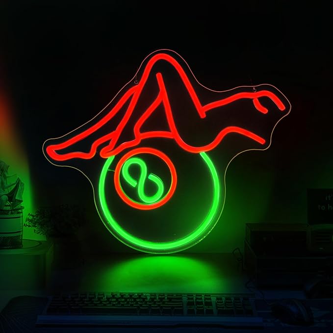 Billiards Lady Neon Sign, JGHTURIE Back Led Neon Signs for Wall Decor - Red Light Up Sign Preppy Girls Bar Pool Table Accessories Game Room Birthday Party Decor Gift USB Powered