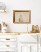 HUARCEY Gold Framed Vintage Wall Art for Living Room, Seaview Painting Prints Shelf Decor for Kitchen, Aesthetic Bedroom Wall Art, Christmas Gifts for Friends or Family (White Sailboat - 12"x16")