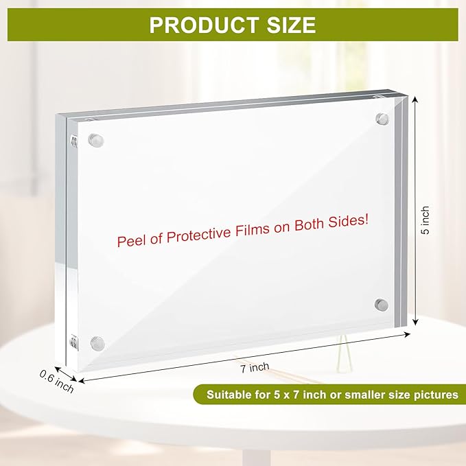 5x7 Acrylic Picture Frame 10 Pack, Clear Picture Frames Double Sided Magnetic Acrylic Frames Freestanding Photo Block Frame Desktop Display Floating Frameless Frame Stand