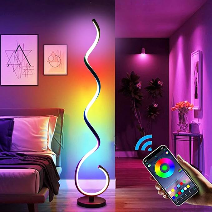 BESKEITE RGB Spiral Floor Lamps for Living Room, Smart LED Corner Floor Lamp for Bedroom with Remote APP Control, Modern Standing Lamp with Music Sync Color Changing Mood Lighting for Home Decor