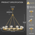 Gold Wagon Wheel Chandelier, 48 Inch Brass Chandeliers with Unique Glass Shade, 12-Light Crystal Large Wagon Wheel Chandeliers for Dining Room, High Ceiling Round Chandelier for Living Room, Foyer