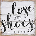 Simply Said, INC Perfect Pallets Petites No Shoes Sign - Lose The Shoes Please - 8 x 8 inch Wood Sign - Kindly Remove Your Shoes Sign - Made in USA - PET18388