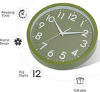 Wall Clock Analog 10 Inch Simple Silent Non Ticking Battery Operated Modern Decorative for Kitchen Office Bedroom Bathroom Living Room(Olive Green)