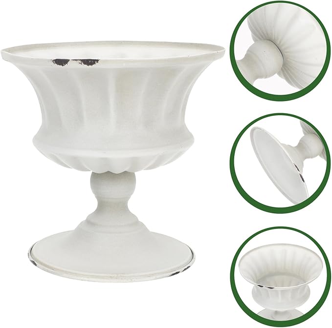 Urn Planter Antique Column Plant Pot Shabby Chic Metal Vase Pillar Plant Container Wedding Centerpieces Vases for Front Porch Decor White White Planter