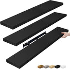 Sorbus Floating Shelves for Wall - 48 Inch Long Bathroom Shelves, Wall Decor for Bedroom, Kitchen, Living Room & Book Storage - Mounted Floating Shelf with Invisible Brackets (Black, 3 Pack)