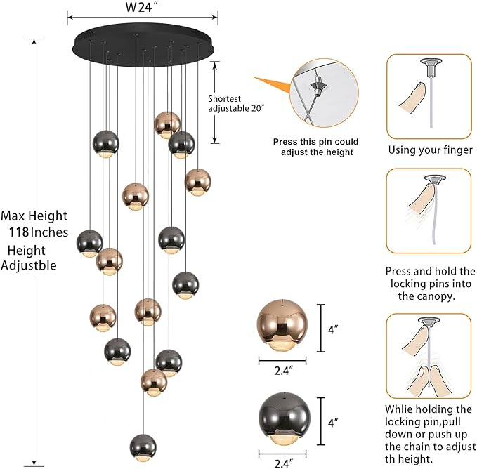 Chandeliers for Dining Room Flush Mount Dimmable Round Ceiling Light for Living Room 15 Lights Crystal Raindrop Chandelier D24''xH118''