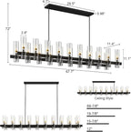 Black Kitchen Island Lighting-20-Light Linear Chandelier, Adjustable 67.7'' Modern Farmhouse Rectangle Pendant Light Fixtures, Dining Room, Bedroom