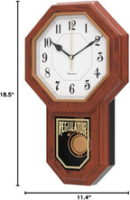 Classic Antique Mini Pendulum Wall Clock, Wood Simulated Vintage Bronze Texture, Non Ticking Silent Sweep Quartz Movement, Width 11.4”, Length 18.5”, Retro Rustic Country Style, Plastic Frame