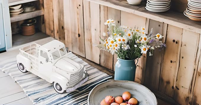 Metal Truck Decor,Farmhouse Truck Decor,Decorative Tabletop Storage & Pick-up Metal Truck Planter, 12.5" x 5.75" x 6.25" inches (White)