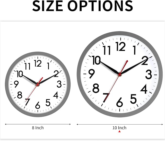 AKCISOT Wall Clock 10 Inch Silent Non-Ticking Modern Clocks Battery Operated - Analog Classic for Office, Home, Bathroom, Kitchen, Bedroom, School, Living Room(Gray)