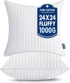 MIULEE 24x24 Pillow Inserts, Firm and Fluffy Decorative Square Throw Pillows for Couch Sofa Bed, Down Alternative with 100% Cotton Cover Pack of 2