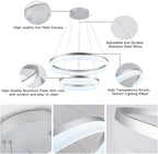 LED Silver Chandeliers Modern Pendant Light, 2 Rings Dimmable Chandelier Lighting Fixture for Living Room Bedroom Kitchen Island Resturant Dining Room 6000K Cool White