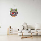 Interchangeable Seasonal Welcome Sign Front Door Decoration with 4 Seasonal Wreaths and LED Light, Rustic Round Wood Wreaths Wall Hanging Outdoor, Farmhouse Front Door Decoration Home Décor