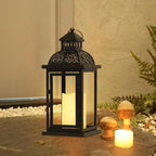 NEEDOMO Lanterns Decorative Indoor & Outdoor, 15'' Lantern with LED Candle, Vintage Metal Hanging Lanterns for Patio, Front Porch,Yard, Table, Spring (NO Glass)