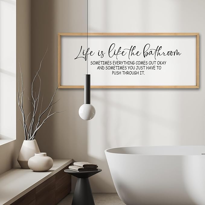 ZZJJHYWGQ Life Is Like The Bathroom Wall Decor 32×12 Inch Large Laundry Wood Framed Sign for Funny Restroom Toilet Wall Hanging Art (Wood)