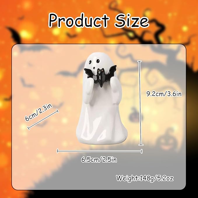Halloween Ghost Figurine with Holding Bat, Funny Resin Ghost Statue Halloween Decor for Bookshelf, Terrace, Bedroom,Porch and Tabletop