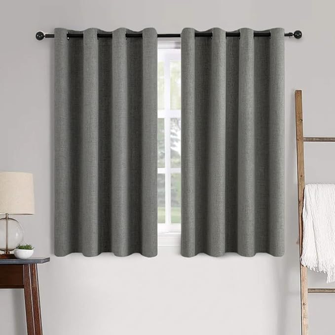 MIULEE Linen Texture Curtains for Bedroom Solid 100% Blackout Thermal Insulated Dark Grey Curtains Grommet Room Darkening Drapes Luxury Decor for Living Room Nursery 52x54 Inch (2 Panels)