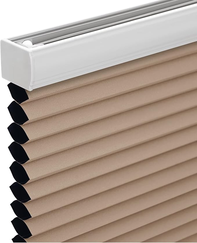 Changshade Cordless Cellular Shades, Blackout Honeycomb Shades for Windows, Pull Down Pleated Blinds, Easy to Install for Indoor Windows and French Doors,23" W x 48" H, Light Brown