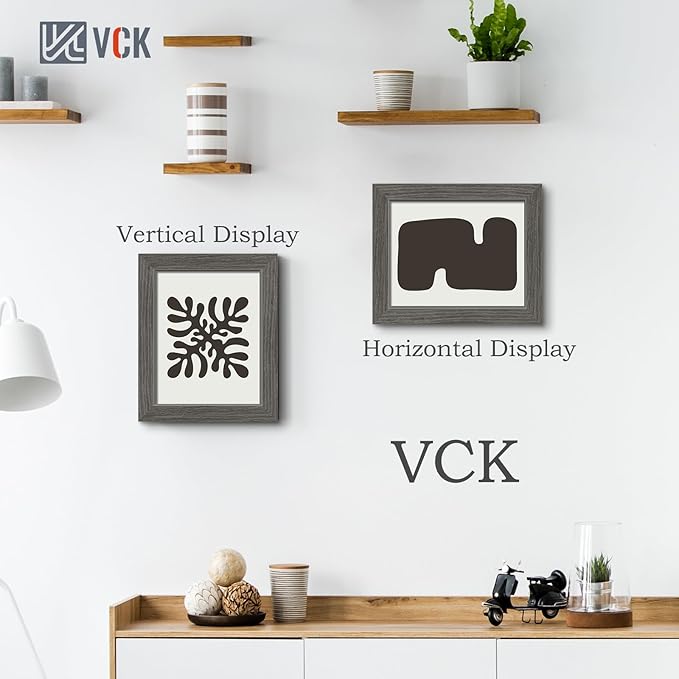 VCK 8x10 Picture Frame 3 Pack, Gray Solid Wood Frame, Exclusive Wood Grain, Wall Gallery Frame