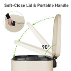 Arlopu 13.2+1.3 Gallon Step Trash Can, Stainless Steel Garbage Bin, Soft-Close Rubbish Bin with Removable Plastic Inner Bucket, Fingerprint-Proof, Lid Dustbin, for Kitchen Home (Beige)