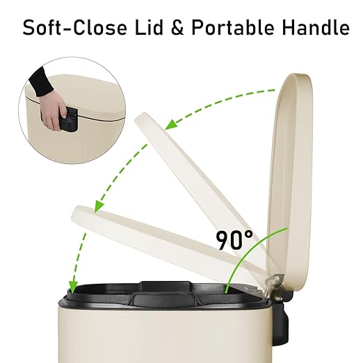 Arlopu 13.2+1.3 Gallon Step Trash Can, Stainless Steel Garbage Bin, Soft-Close Rubbish Bin with Removable Plastic Inner Bucket, Fingerprint-Proof, Lid Dustbin, for Kitchen Home (Beige)