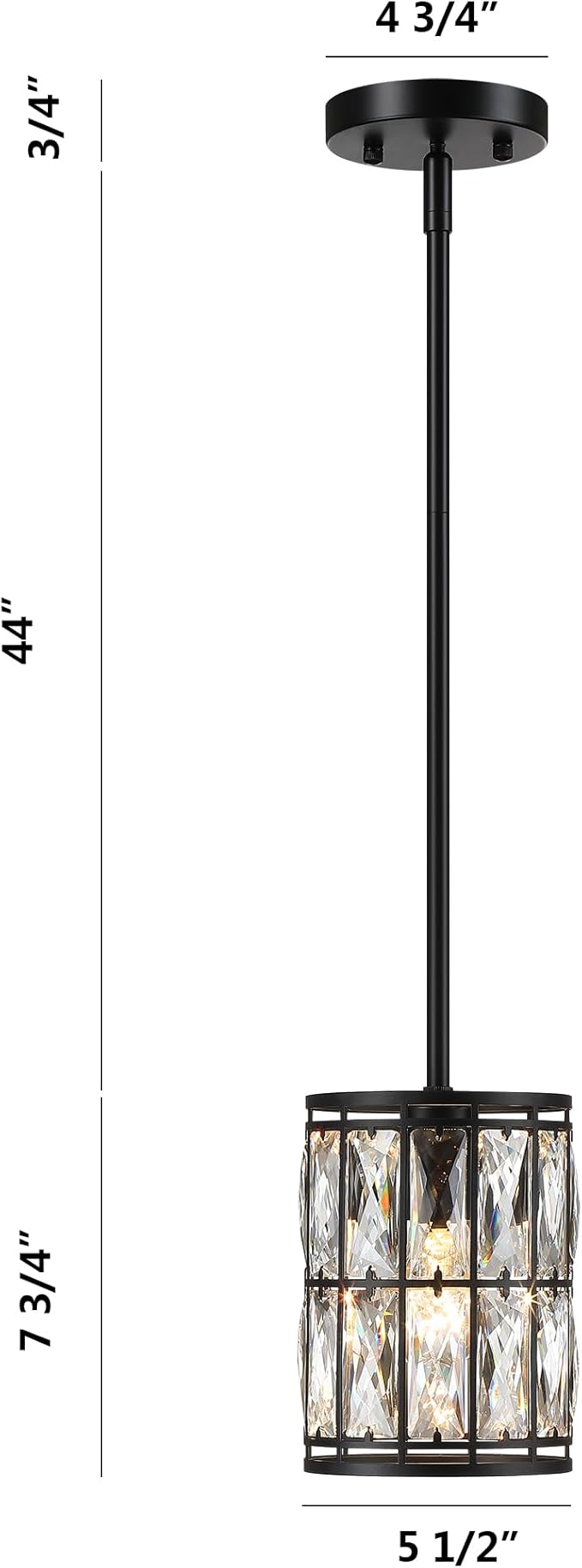 Modern Crystal Pendant Light Fixture 2-Pack Matte Black Finish Hanging Lighting Crystal Chandelier for Living Room, Kitchen