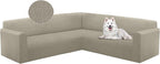 HDCAXKJ Sectional Couch Cover L Shape Stretch Sofa Covers Washable Jacquard Corner Couch Slipcover Non Slip Sectional Slip Cover U Shaped Furniture Protector for Pets Dogs (Light Khaki, Large)