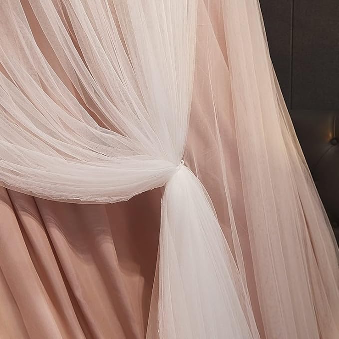 Kertnic Luxurious Bed Canopy for Girls & Adults - Double Layer Princess Canopy with Lace, Round Dome Mosquito Netting for Queen/King Bed Tent (Pink)