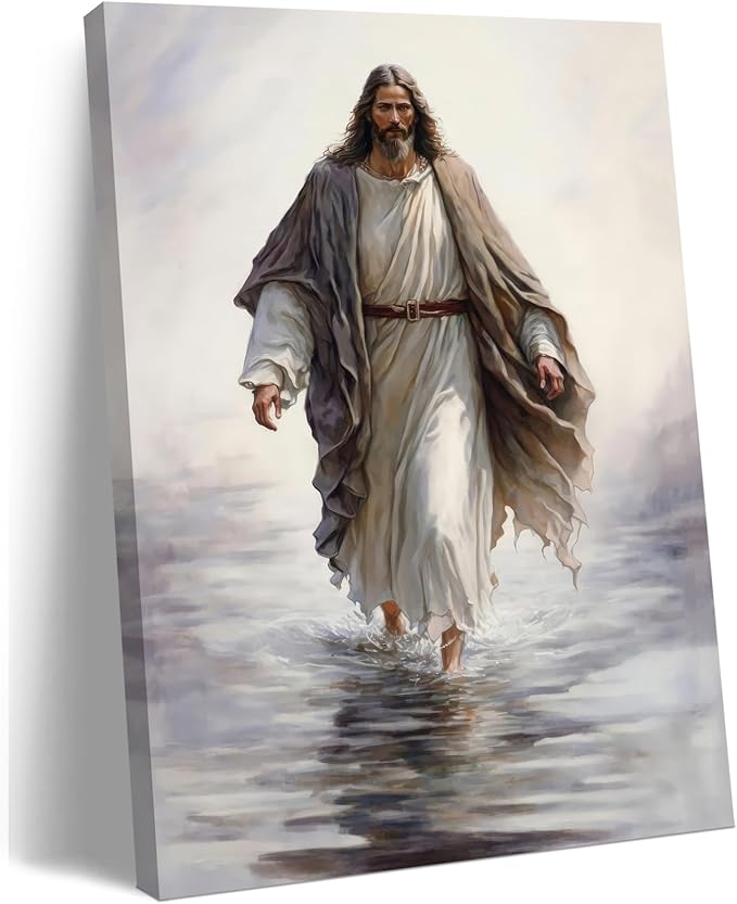 Framed Jesus Christ Wall Art Jesus Walking On Water Canvas Wall Art Christian Painting Prints Biblical Wall Decor Religious Room Decor for Church Prayer Room Christian Schools Hospitals 12" x 16"