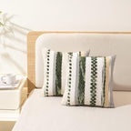 Boho Throw Pillow Covers 18x18 Set of 2 Christmas Decorative Cushion Case Striped Square Pillows Cover Chenille Pillow Cases Accent Neutral Pillowcase for Sofa Couch Bed,Dark Green
