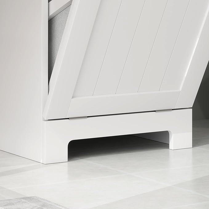 HOMCOM Laundry Hamper with Removable Basket, Tilt Out Hamper with Drawer and Beadboard Door, Bathroom Storage Cabinet, White