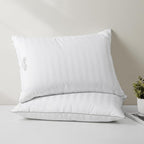 MARTHA STEWART Hotel Collection Meidum Soft Feather Down Pillows 100% Cotton 500 Thread Count Damask Stripe Embroidered, King Size Set of 2, White 2