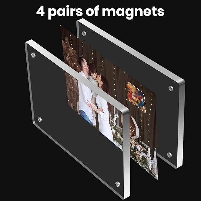 Acrylic Magnetic Photo Frame, 3x5 Inch Double-sided Magnetic Photo Frame, Tabletop Frameless Postcard Display (3-Pack)