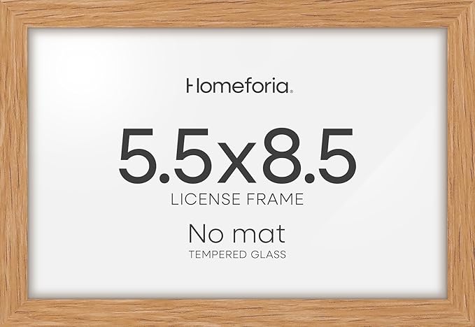Homeforia 5.5x8.5 Business License Frame Wood, High End Natural Oak 5.5 x 8.5 Certificate Frame, 8.5x5.5 Document Frames for Wall or Tabletop, Wooden Picture Frames, Tempered Glass, Wall Kit, Set of 1