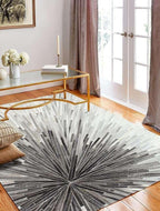 Faux Cowhide Area Rug | Radiating Starburst Pattern Non-Slip Leather Carpet for Western, Farmhouse & Modern Home Décor – Living Room, Bedroom & Office Accent(Grey_9.9x14)