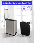 Bathroom Trash Can with Lid, 16.7L/ 4.4 Gallon Trash Can with Removable Inner Bucket, Soft Close lid, Stainless Steel Step Pedal Garbage Can for Bathroom, Kitchen, Home Office, Grey