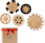 Tebie At Home Boho Wall Art - Boho Wall Baskets Decor - Handmade Set of 5 Woven Baskets With Seagrass - Flat Elegant Art for Farmhouse and Rattan Decor for Living Room, Bedroom and Office