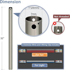 32" Ceiling Fan Downrod, 【1 Outside Diameter】 Brushed Nickel Extended Downrod, including 4 Wire Connectors and 5 Extension Wires (No Threads)