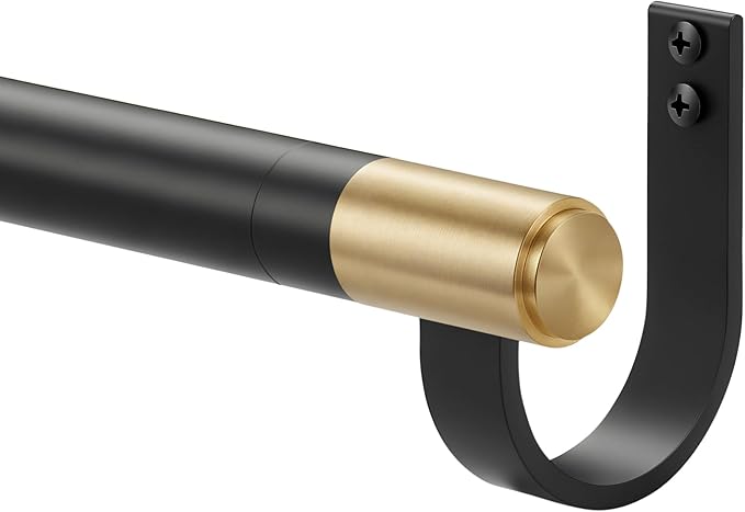 Curtain Rods for 28-68” Windows, Splicing Construction, 1” Adjustable Drapery Rod with Aluminum Alloy Brackets and Finials for Window, Sliding Door, Patio, Living Room Decoration, Matte Black&Gold