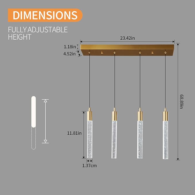 Kitchen Island Lighting Modern Light Fixture Kitchen Island Pendant Light Dimmable LED Gold Brass Finish Mini Pendant Lighting Dinning Room Living Room Kitchen Pendant Lights（4-Light）