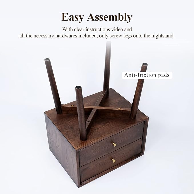 Night Stand, Midcentury Modern Solid Wood Nightstand with Drawer, Durable Sturdy Tall Bedside Tables with High Stool Leg, 17.72 W x 13.78 D x 23.63 H Inches (Walnut)