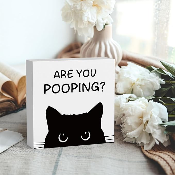 Funny Bathroom Decor Are You Pooping Cat Sign Funny Bathroom Toilet Table Decoration Funny Cat Gifts Bathroom Wall Decor Cat Gifts for Women Gifts for Cat Lovers, Funny Bathroom Wooden Box Sign Decor