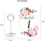 26 PCS Table Number Holder - Table Card Holder Stand Wire Photo Holder with 26 Pcs Floral Table Number Cards, Place Card Holder Stand for Weddings Party Office Paper Memo Menu Note Clips