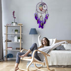 7 Chakras Dream Catchers Moon Tree of Life Dream Catcher Violet Feather Dreamcatcher Wall Decor with Rainbow Healing Crystal Stone Wall Art Hanging for Bedroom Home Decor Bless Gift Wedding Party