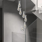 Raindrop Pendant Lights Kitchen Island Teardrop Chrome Hanging Light Fixtures Clear Solid Glass Pendant Light Modern Chandeliers for Dining Room Porch Corridor Living Room(7-Light)